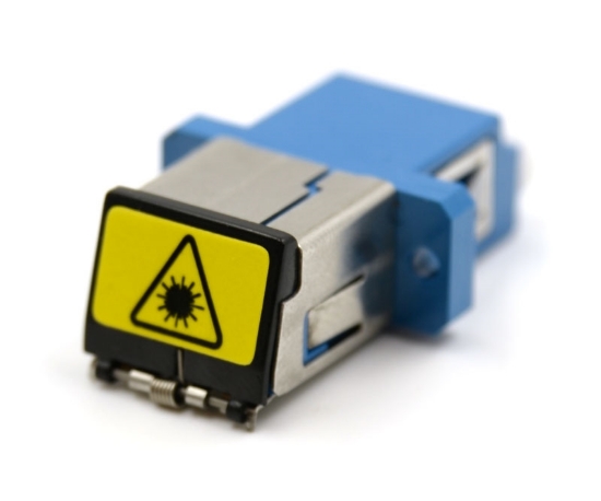 Blue Shuttered LC Duplex Adapter with Flange