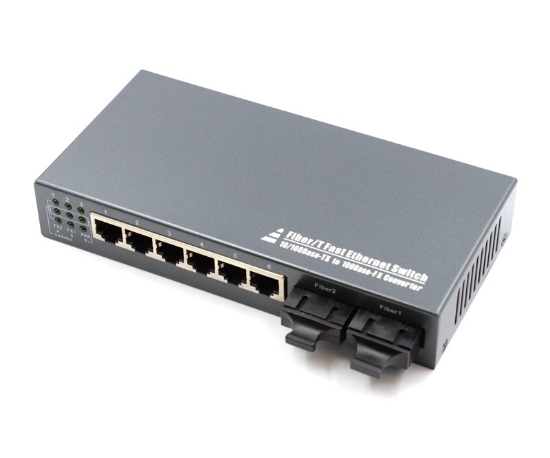 6 Port Fiber Switch 10/100 RJ45 to 2 Fiber Port, WDM 25km