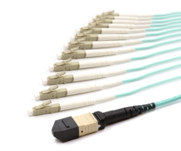 Show details for 24 Fiber MPO/UPC Standard Female to (x24) LC/UPC - 50/125µm Multimode OM3 - Micro Distribution Aqua Plenum Rated - 0.5 Meter Breakout Length using 2mm Tubing 1m, MPO Female to 24 LC UPC, 24 Fiber Multimode OM3 50/125 Breakout Cable