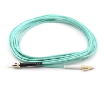 Show details for LC/UPC to ST/UPC Simplex Fiber Optic Patch Cable - 50/125µm Multimode OM3 - 3mm Aqua PVC Rated Jacket LC/UPC to ST/UPC Simplex Fiber Optic Patch Cable, Multimode