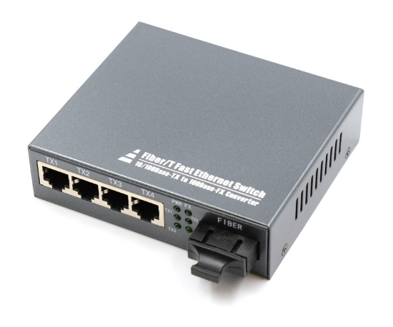 Picture of 4 Port 10/100 RJ45 to Fiber Switch - Singlemode - 25km - Accepts (x1) SC Duplex Connection