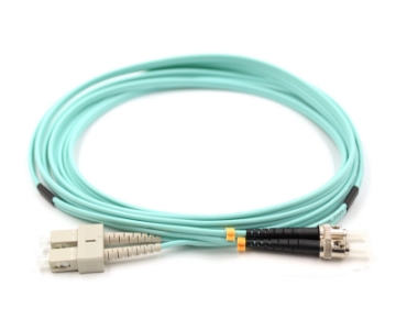 Show details for SC/UPC to ST/UPC Duplex Fiber Optic Patch Cable - 50/125µm Multimode OM4 - 2mm Aqua PVC Rated Jacket Aqua Multimode OM4 Fiber Optic Patch Cable