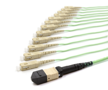 Show details for 12 Fiber MPO/UPC Standard Male to (x12) SC/UPC - 50/125µm Multimode OM5 - Micro Distribution Lime Green Plenum Rated - 0.5 Meter Breakout Length using 2mm Tubing 1m, MPO Male to SC/UPC, 12 Fiber Multimode OM5 50/125 Breakout Cable
