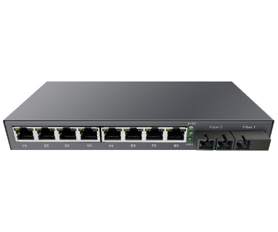 8 Port Ethernet to Fiber Optic Media Converter - (x8) 10/100TX RJ45 to (x2)  SC/UPC Duplex Connections - Multimode - 2km