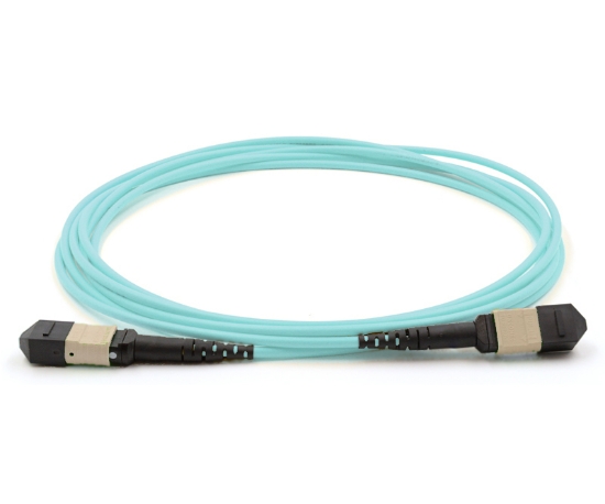 Picture of 12 Fiber MPO/UPC Standard Male to Male Custom Cable Assembly - 50/125µm Multimode OM3 - Micro Distribution Aqua Plenum Rated - 1 Meter in Total Length - Method B Polarity