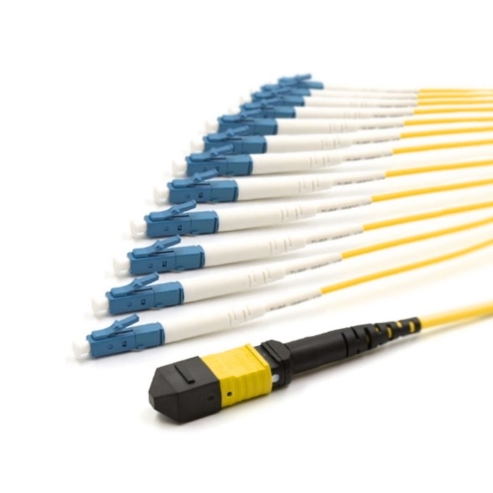 Picture of 12 Fiber MPO/APC Low Loss Male to (x12) LC/UPC - 9/125µm Singlemode OS2 - Micro Distribution Yellow Plenum Rated - 0.5 Meter Breakout Length using 2mm Tubing