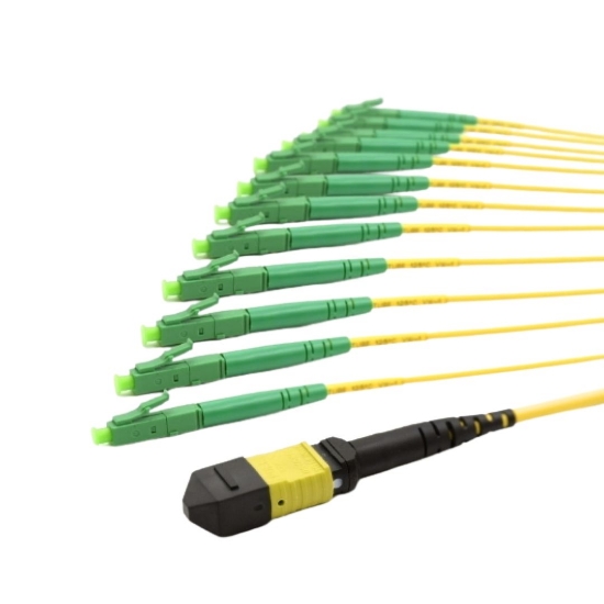 Picture of 12 Fiber MPO/APC Low Loss Female to (x12) LC/APC - 9/125µm Singlemode OS2 - Micro Distribution Yellow Plenum Rated - 0.5 Meter Breakout Length using 2mm Tubing