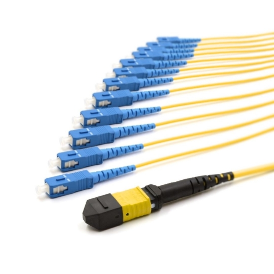 Picture of 12 Fiber MPO/APC Low Loss Male to (x12) SC/UPC - 9/125µm Singlemode OS2 - Micro Distribution Yellow Plenum Rated - 0.5 Meter Breakout Length using 2mm Tubing