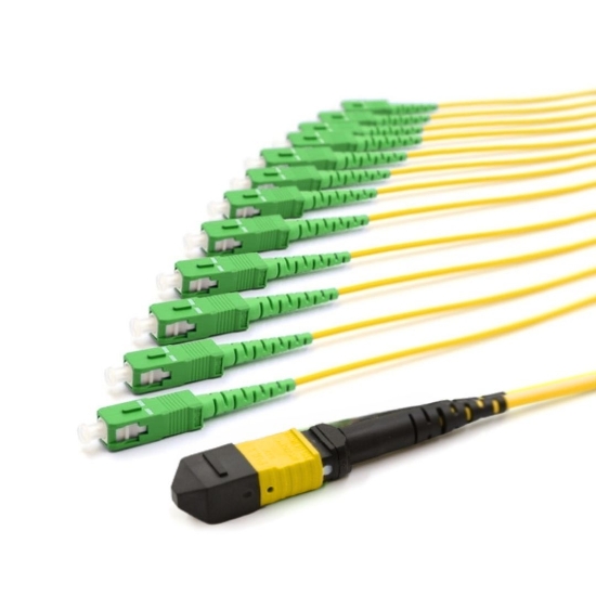 Picture of 12 Fiber MPO/APC Low Loss Female to (x12) SC/APC - 9/125µm Singlemode OS2 - Micro Distribution Yellow Plenum Rated - 0.5 Meter Breakout Length using 2mm Tubing